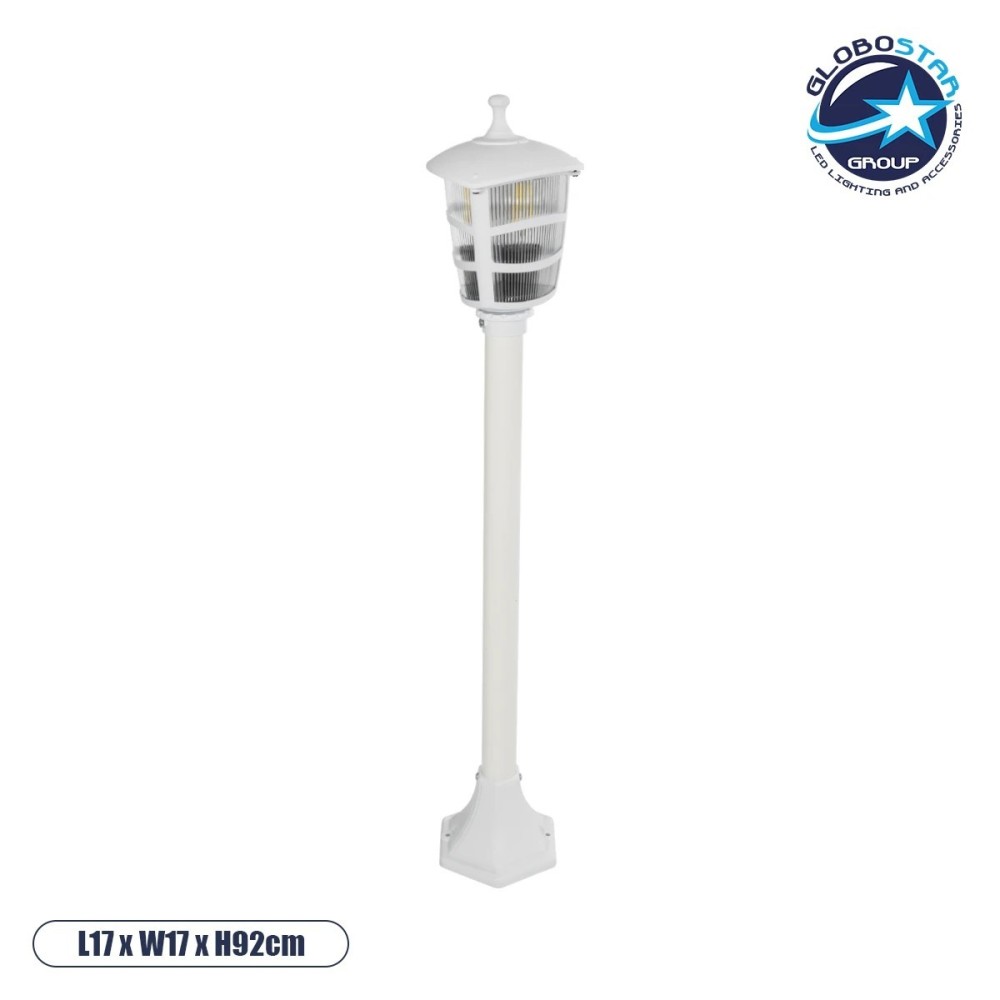 GloboStar® ZARDIN 203-0240 Vintage Επιδαπέδιο Φωτιστικό Κολωνάκι Κήπου Μονόφωτο 1 x E27 IP44 Λευκό & Διάφανο Πλαστικό - Μ17 x Π17 x Υ92cm